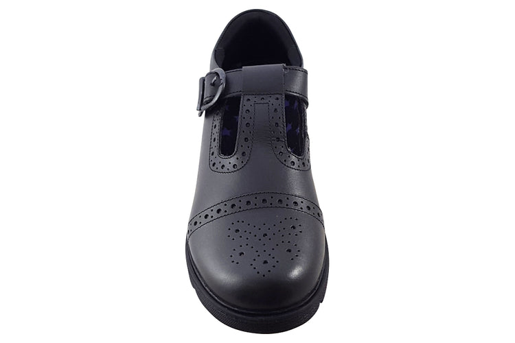 Hush Puppies Paloma T-Bar Black Leather Girls School Shoes