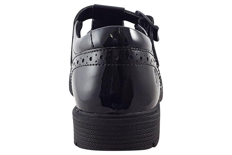 Hush Puppies Paloma T-Bar Black Patent Girls School Shoes