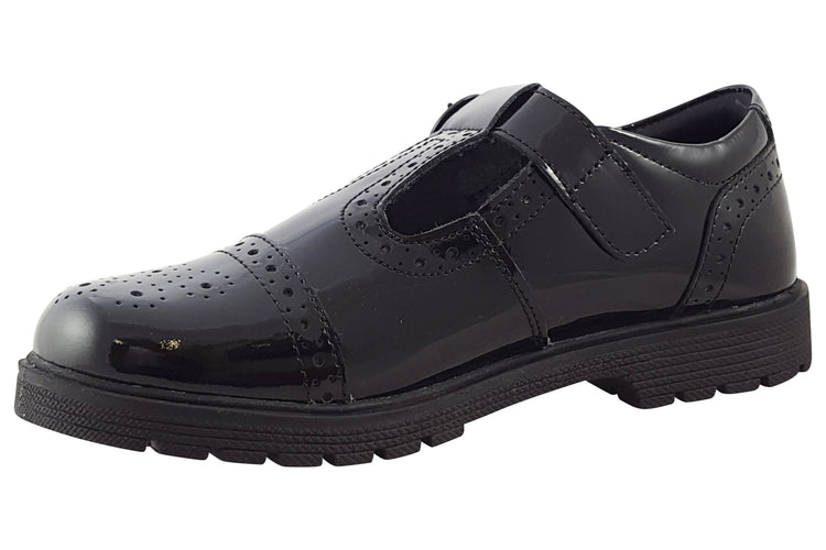 Hush Puppies Paloma T-Bar Black Patent Girls School Shoes