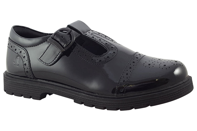 Hush Puppies Paloma T-Bar Black Patent Girls School Shoes