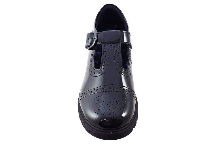 Hush Puppies Paloma T-Bar Black Patent Girls School Shoes