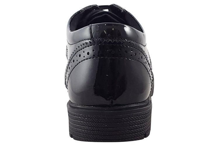 Hush Puppies Sally Brogue Black Patent Girls School Shoes