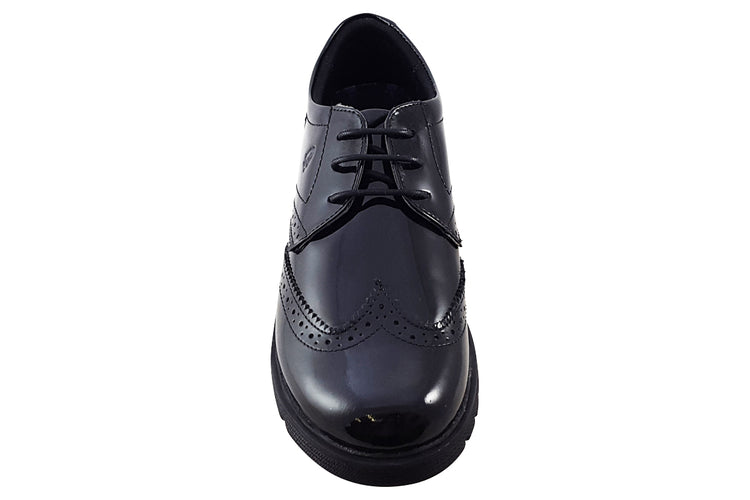 Hush Puppies Sally Brogue Black Patent Girls School Shoes