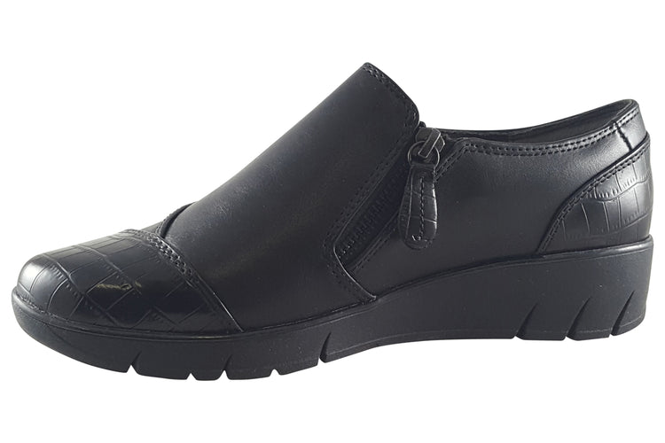 Jana Softline Zelly 3 24660-29 Black Snake Womens Shoes