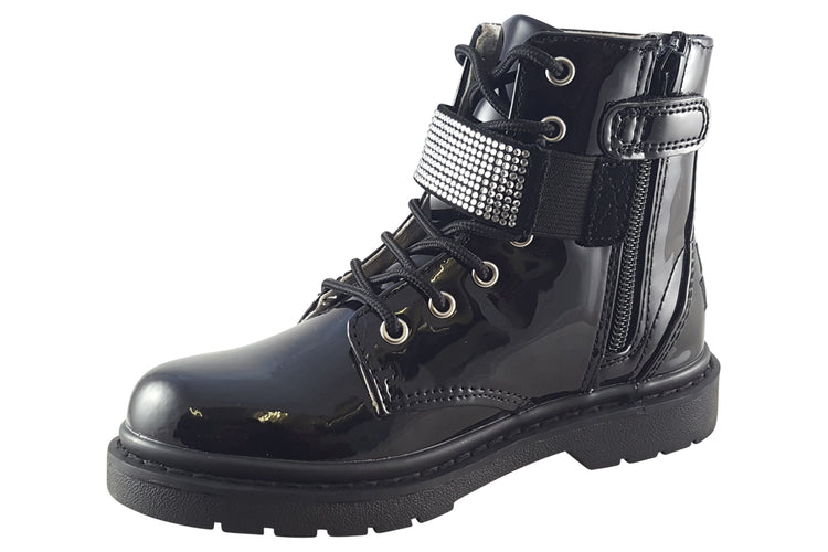 Lelli Kelly Stella Stellina LK2330 Black Patent Girls Boots