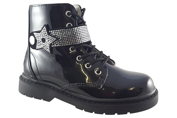 Lelli Kelly Stella Stellina LK2330 Black Patent Girls Boots