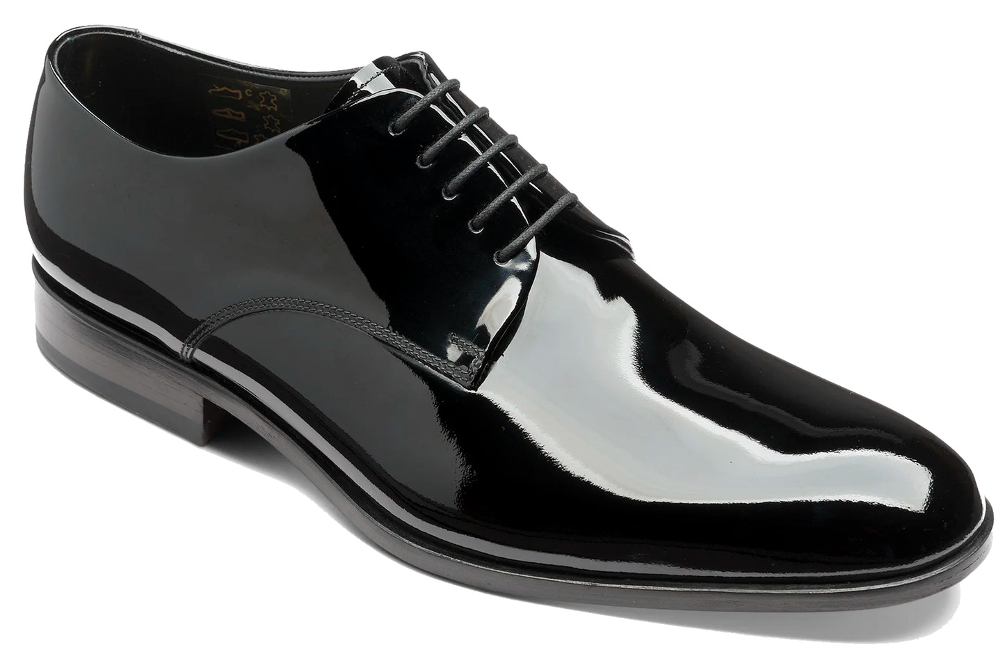 loake bow black patent mens shoes right