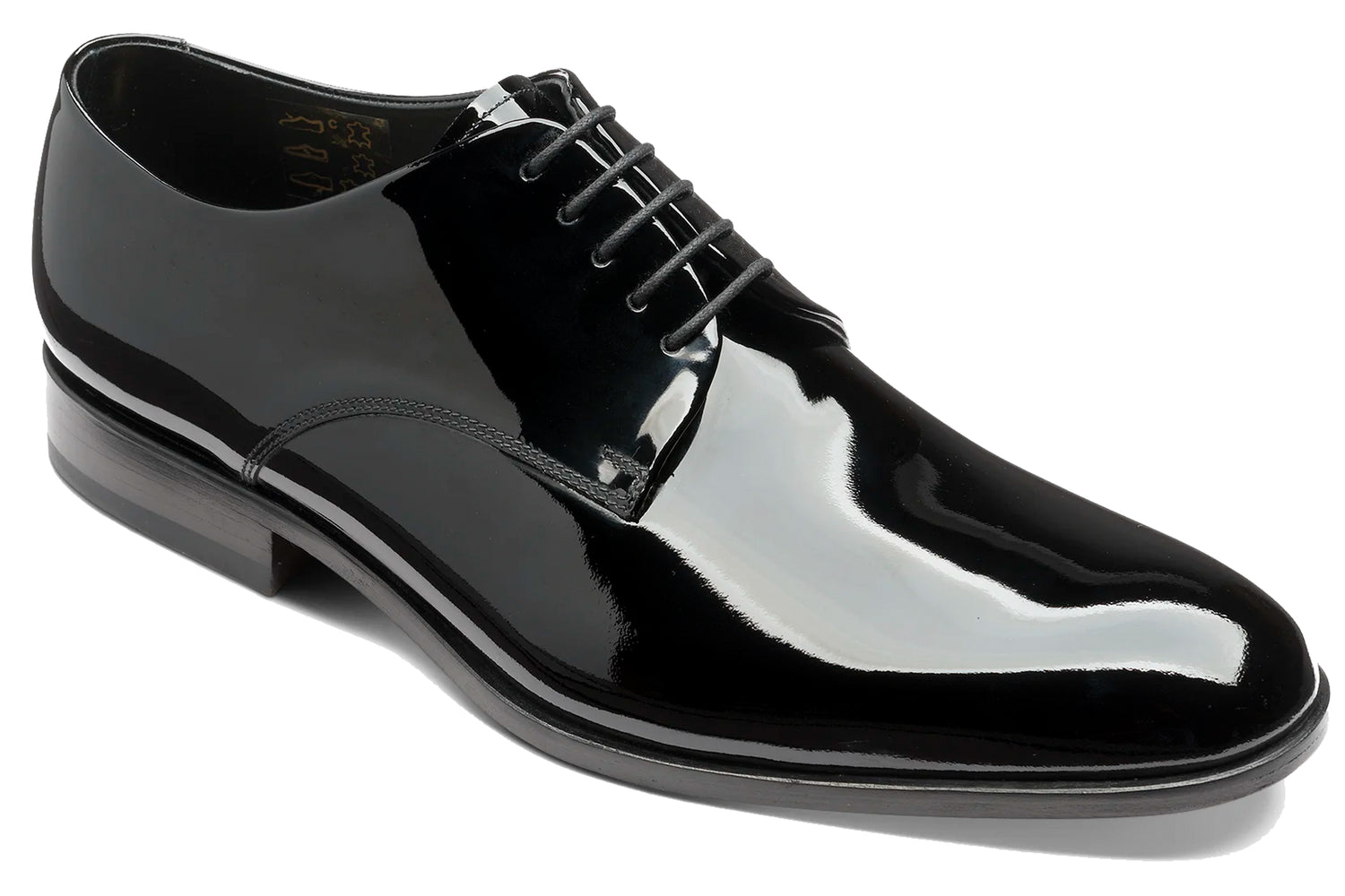 loake bow black patent mens shoes right