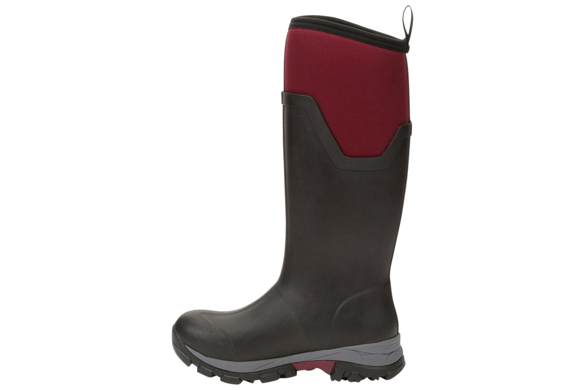 muck-boots-arctic-ice-tall-agat-black-maroon-textile-weather-wellingtons-left