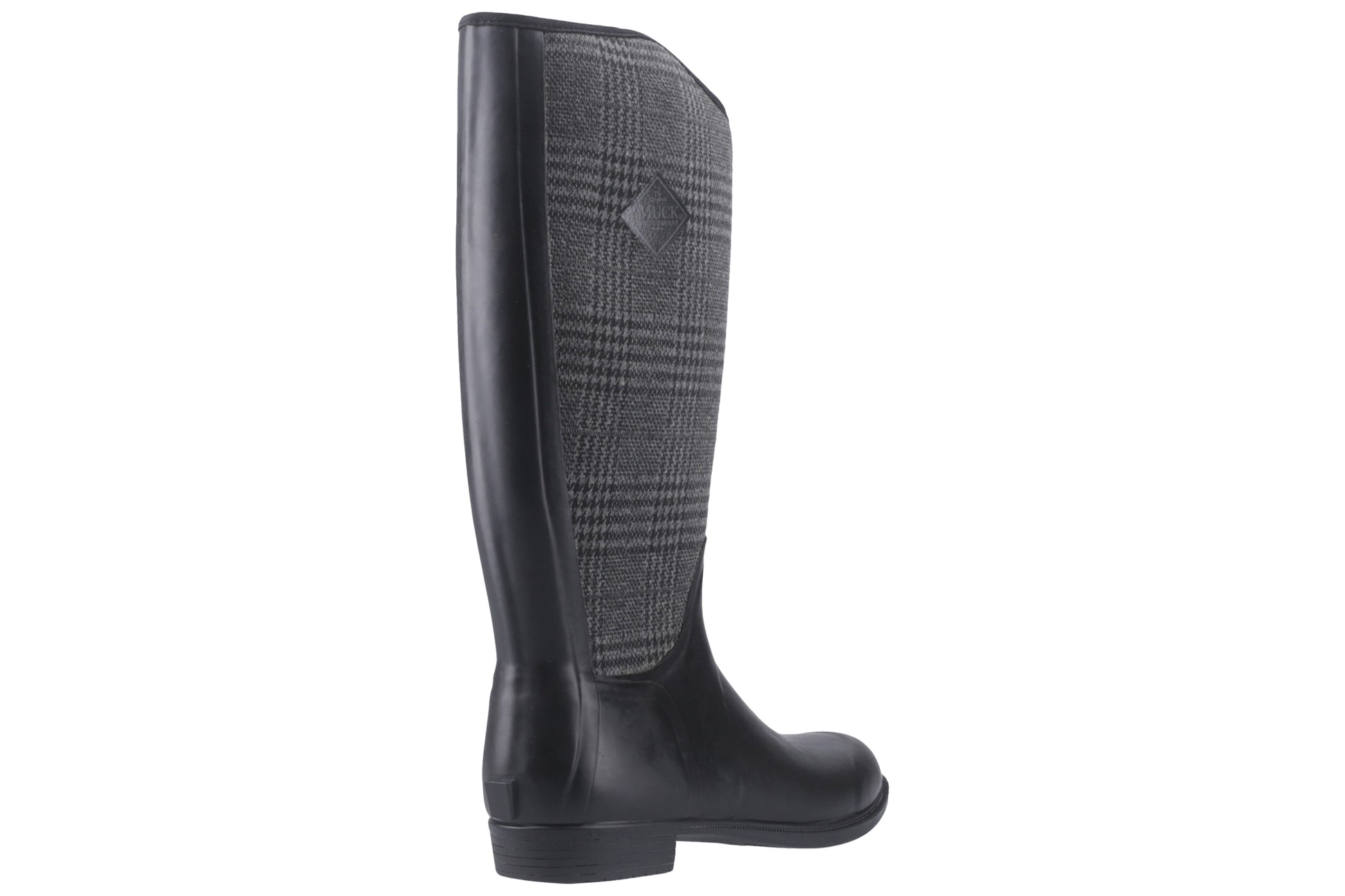 muckboots-derby-tall-black-plaid-textile-weather-wellingtons-back