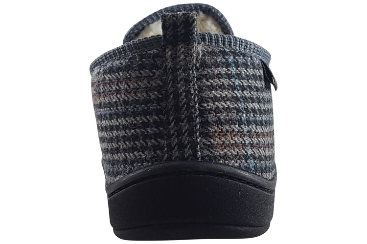 Padders Basil Mens Slippers Blue Hounds Tooth