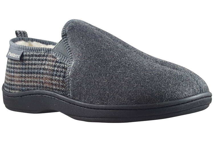 Padders Basil Mens Slippers Blue Hounds Tooth