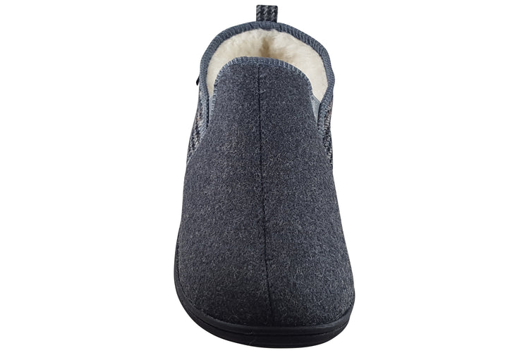 Padders Basil Mens Slippers Blue Hounds Tooth