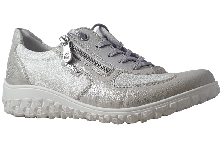 Rieker Annie-May 59501-90 Silver/White Womens Fashion Trainers