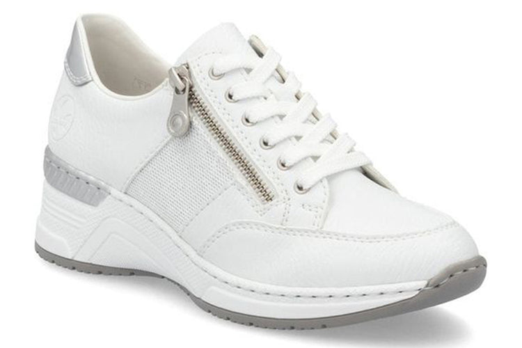 Rieker Cory-May 2 N4322 White Sliver Womens Fashion Trainers