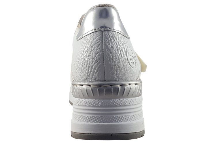 Rieker Dory N4354 White/Silver Womens Fashion Trainers
