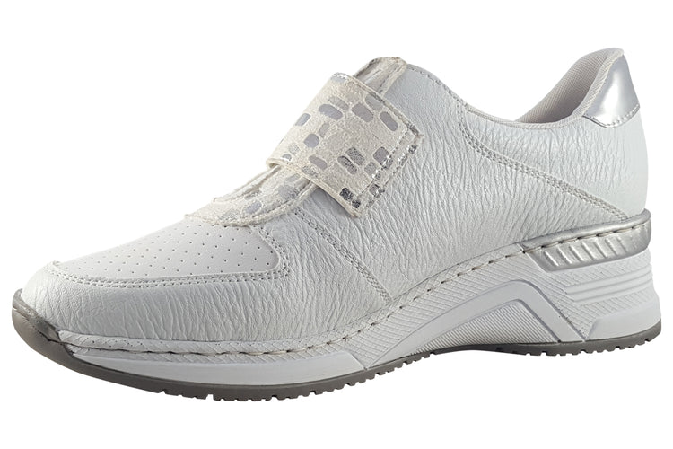 Rieker Dory N4354 White/Silver Womens Fashion Trainers