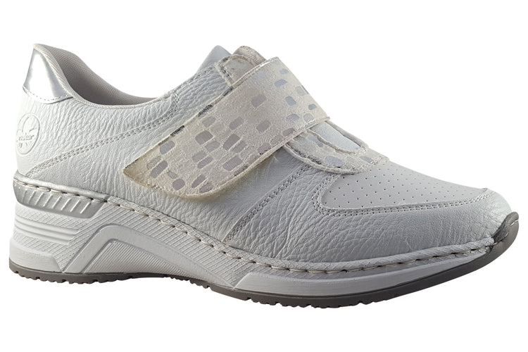 Rieker Dory N4354 White/Silver Womens Fashion Trainers