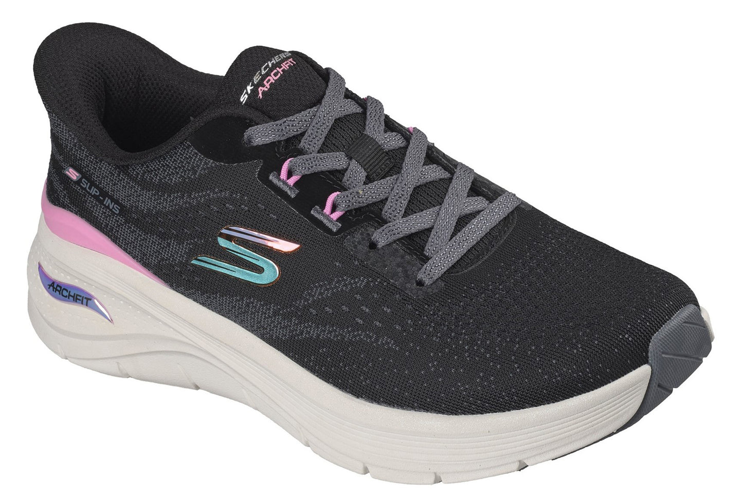 Skechers Slip-Ins Arch Fit 3.0 Black Mesh/Multi Trim Womens Fashion Trainers