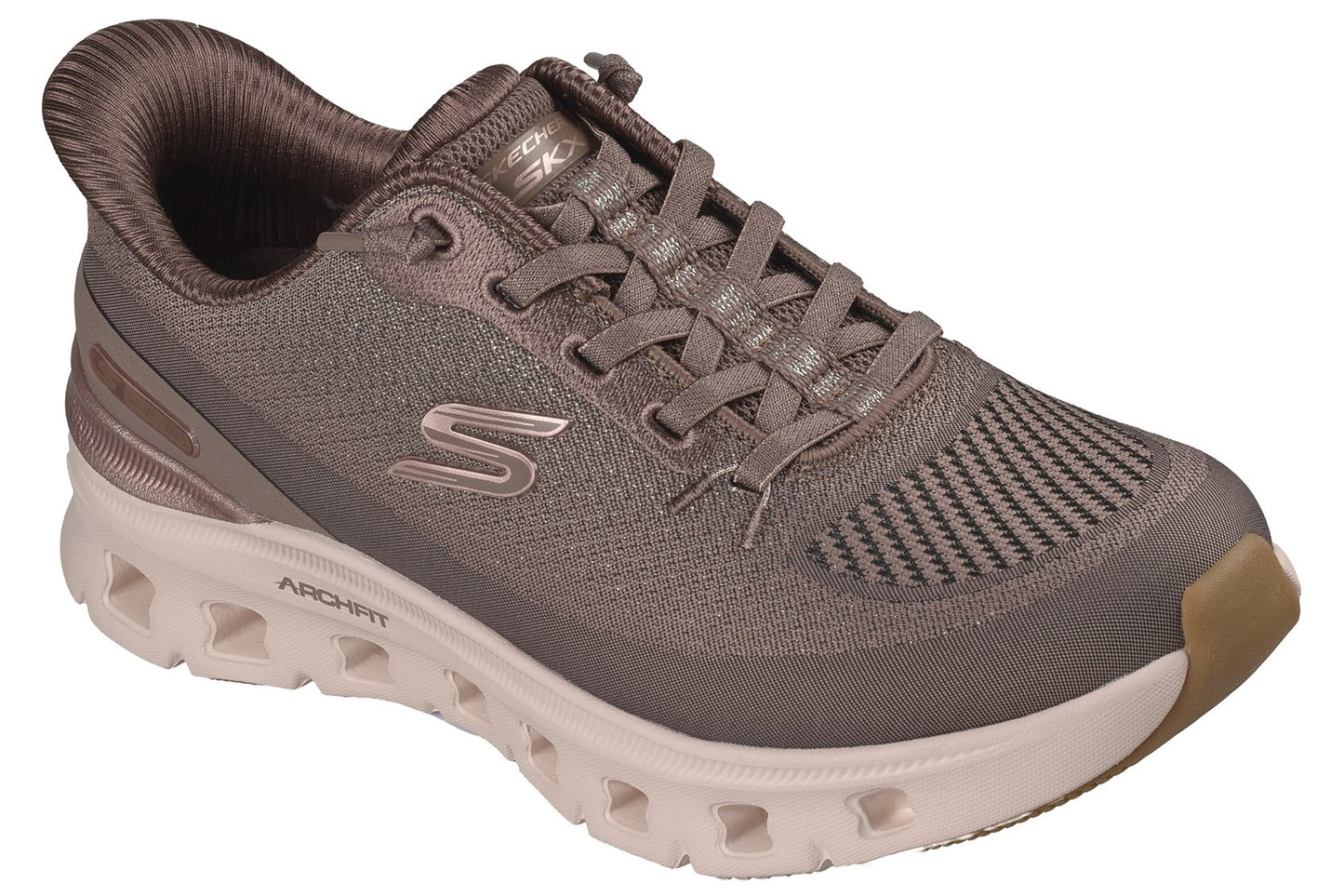 Skechers Slip-Ins Arch Fit Glide-Step Pro Brown Mesh/Gold Trim Womens Fashion Trainers
