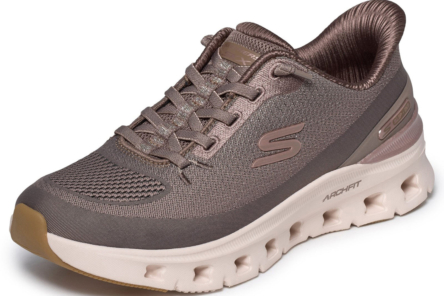 Skechers Slip-Ins Arch Fit Glide-Step Pro Brown Mesh/Gold Trim Womens Fashion Trainers