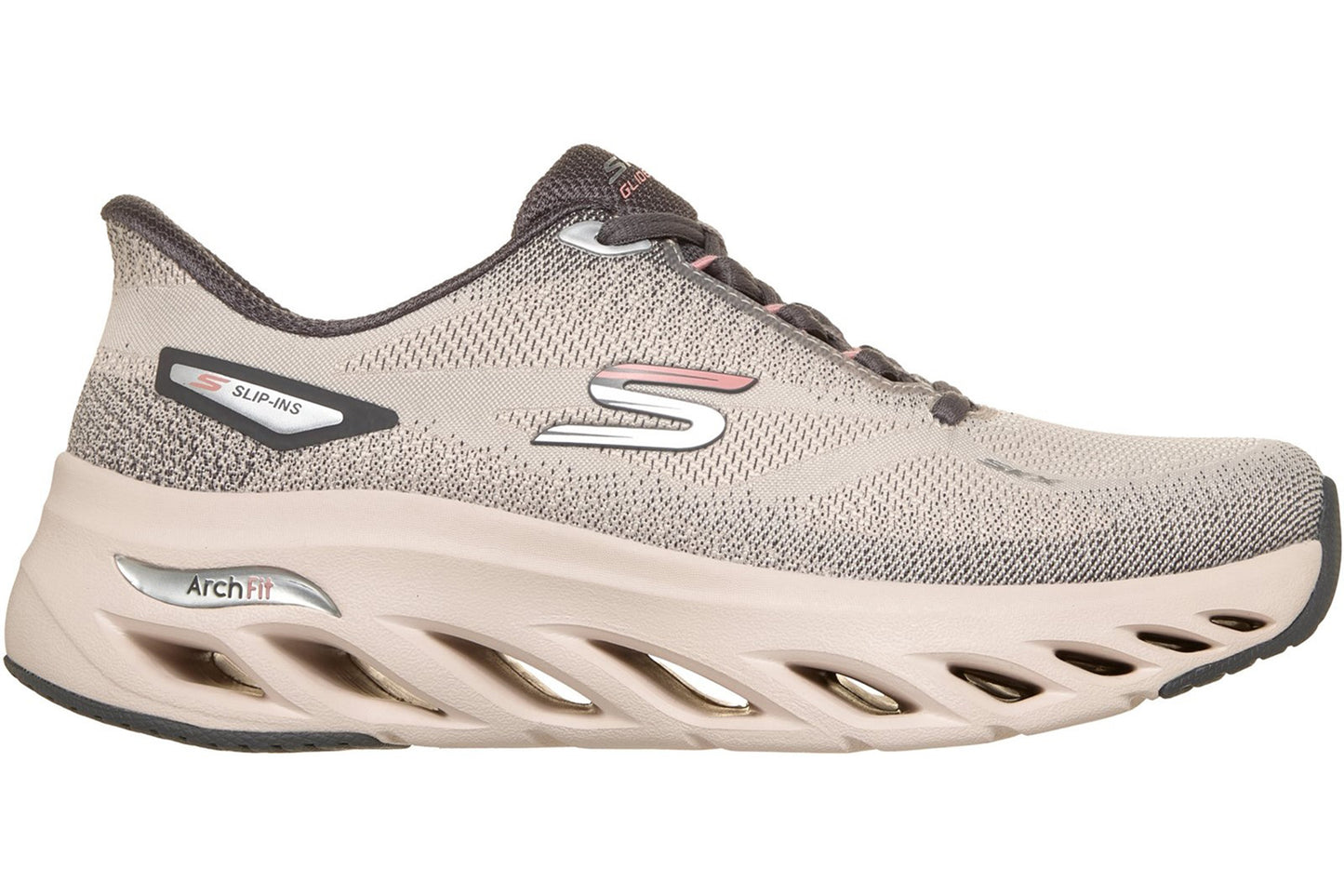 Skechers Slip-Ins Arch Fit Glide-Step Sleek Natural Mesh/Gray Trim Womens Fashion Trainers