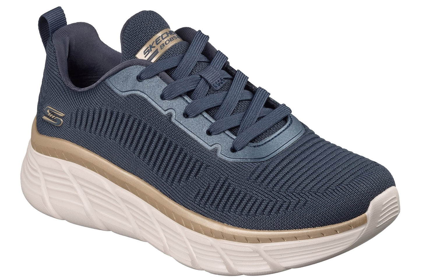 Skechers Bobs B Flex Hi Flying Navy/Gold Engineered Knit Womens Sports