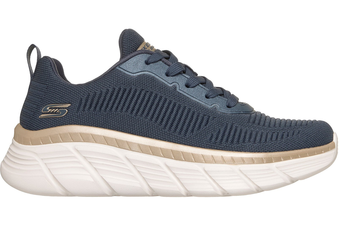 Skechers Bobs B Flex Hi Flying Navy/Gold Engineered Knit Womens Sports