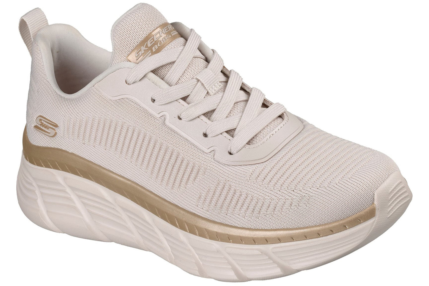 Skechers Bobs B Flex Hi Flying White/Gold Engineered Knit Womens Sports