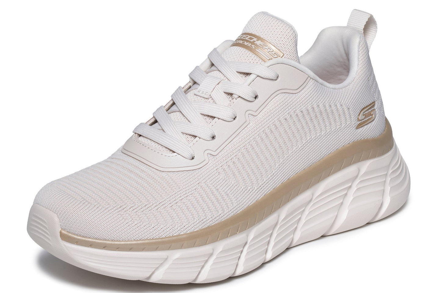 Skechers Bobs B Flex Hi Flying White/Gold Engineered Knit Womens Sports