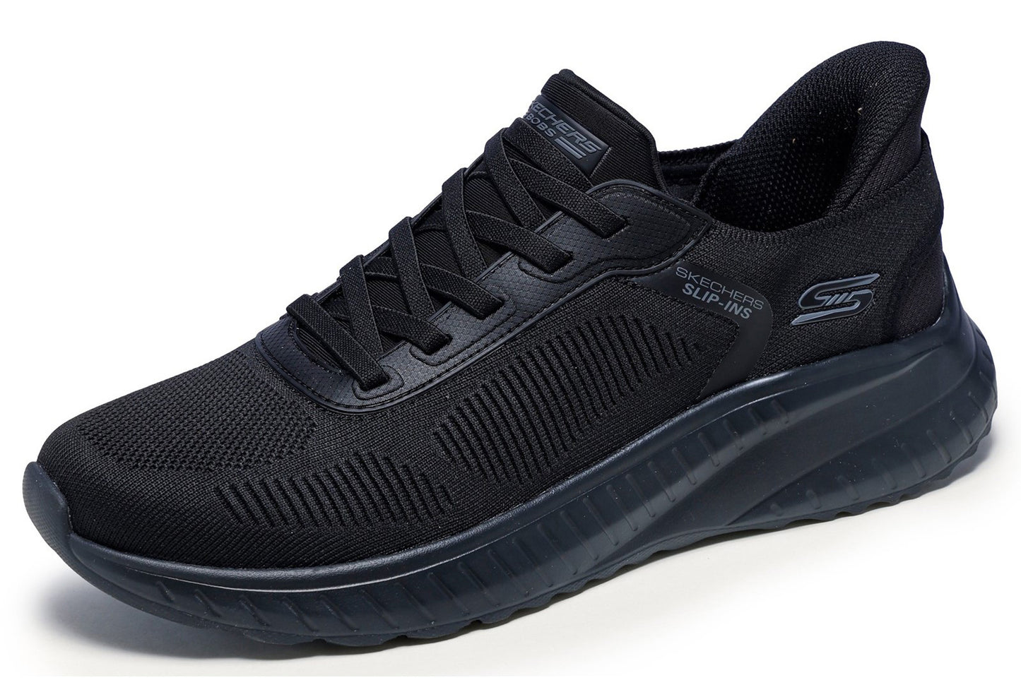 Skechers Slip-Ins Bobs Sport Squad Chaos Black/Black Sole Mens Trainers