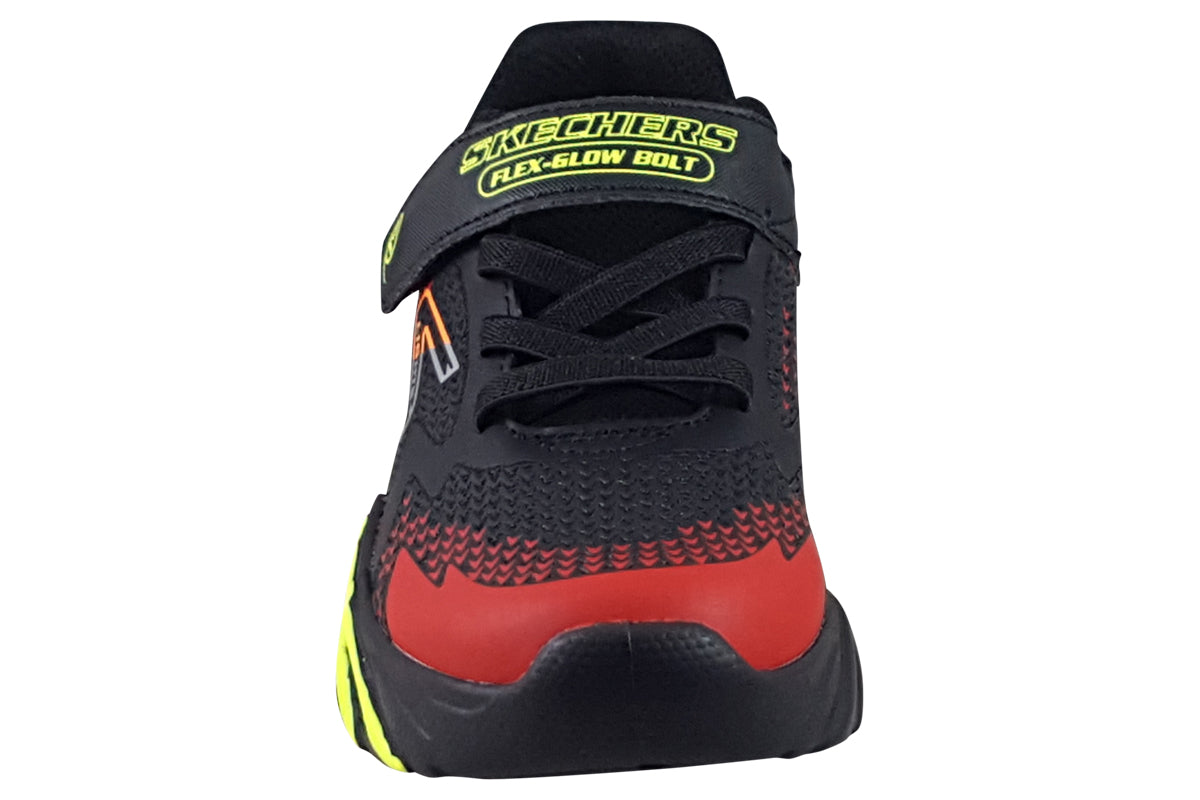 skechers bolt flex   glow black red trainers top