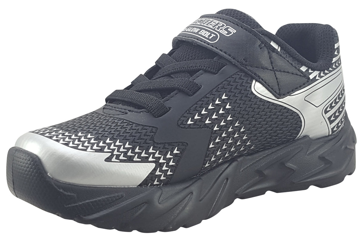 skechers bolt flex glow 400138l black silver trainers left
