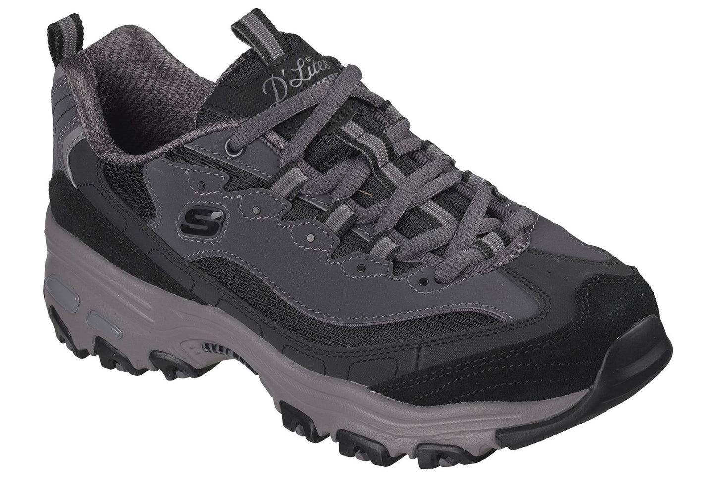 Skechers D'Lites Modern Classic BLK Duraleather/Charcoal Trim Womens Fashion Trainers