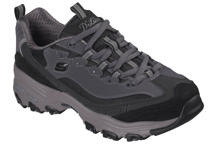 Skechers D'Lites Modern Classic BLK Duraleather/Charcoal Trim Womens Fashion Trainers