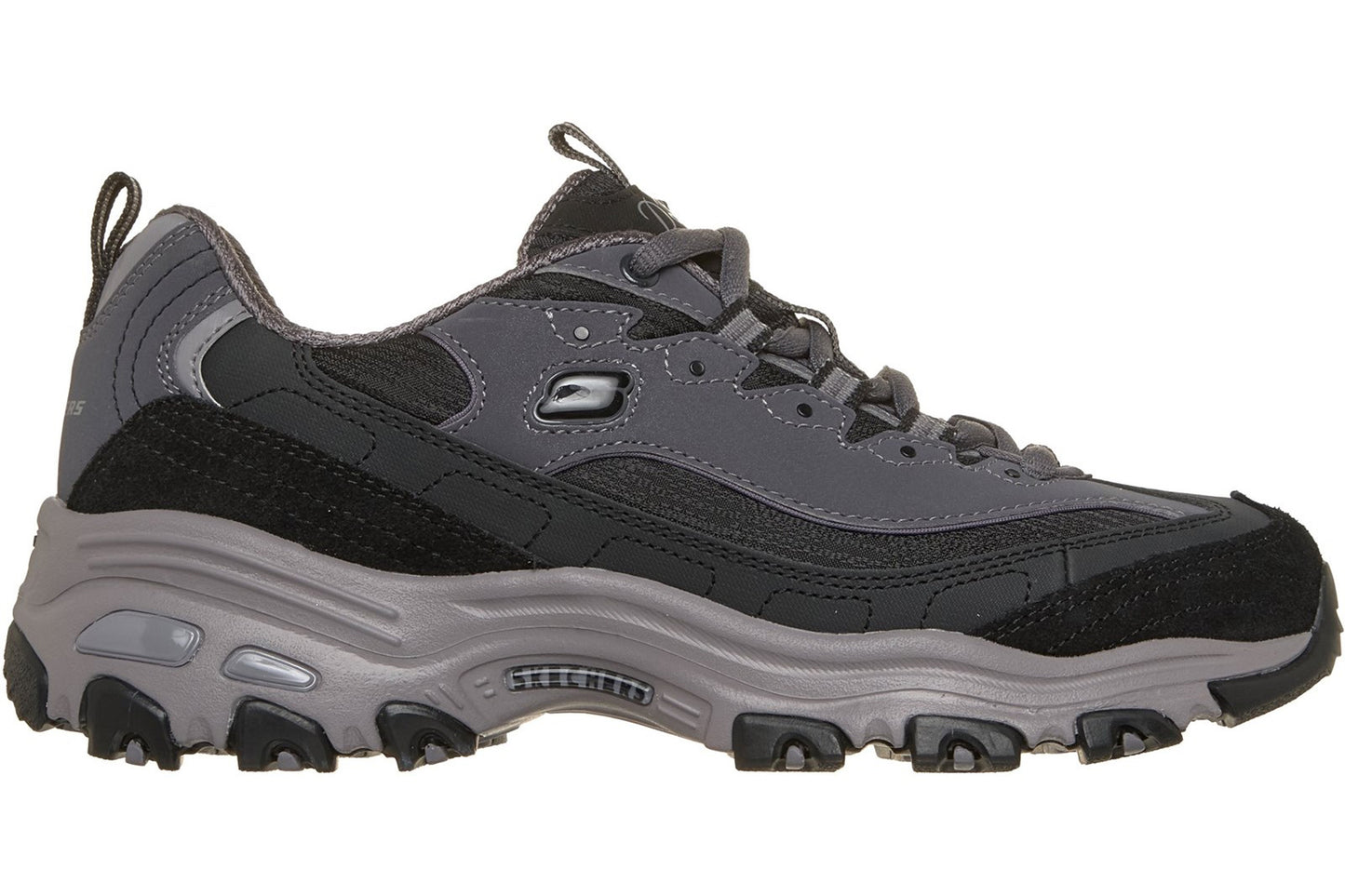 Skechers D'Lites Modern Classic BLK Duraleather/Charcoal Trim Womens Fashion Trainers