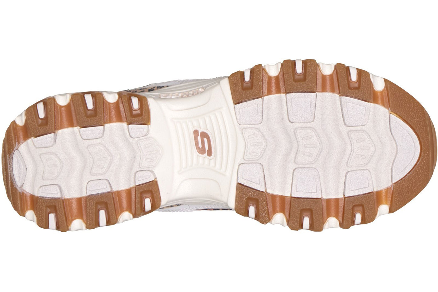 Skechers D'Lites Wild Charm White Duraleather/Leopard Trim Womens Fashion Trainers