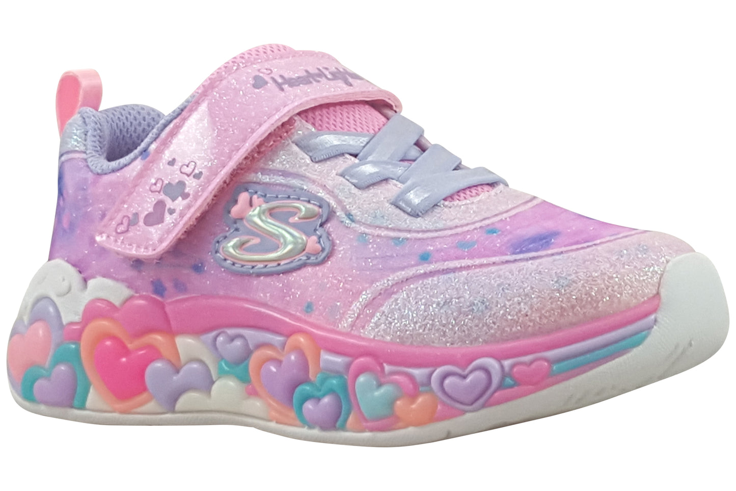 skechers eternal hearts 302696N girls trainers light pink multi right