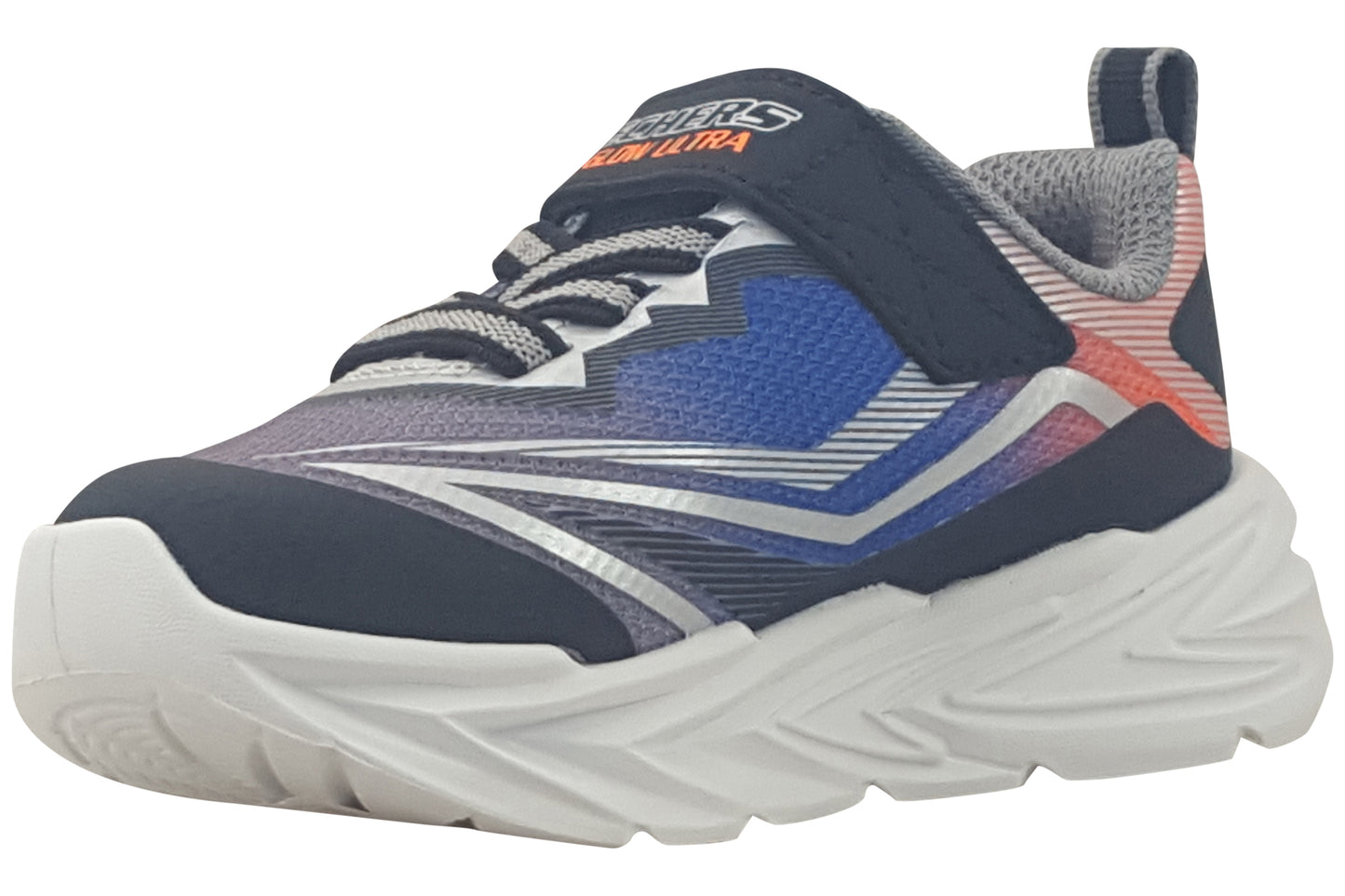 skechers flex glow black silver trainers left
