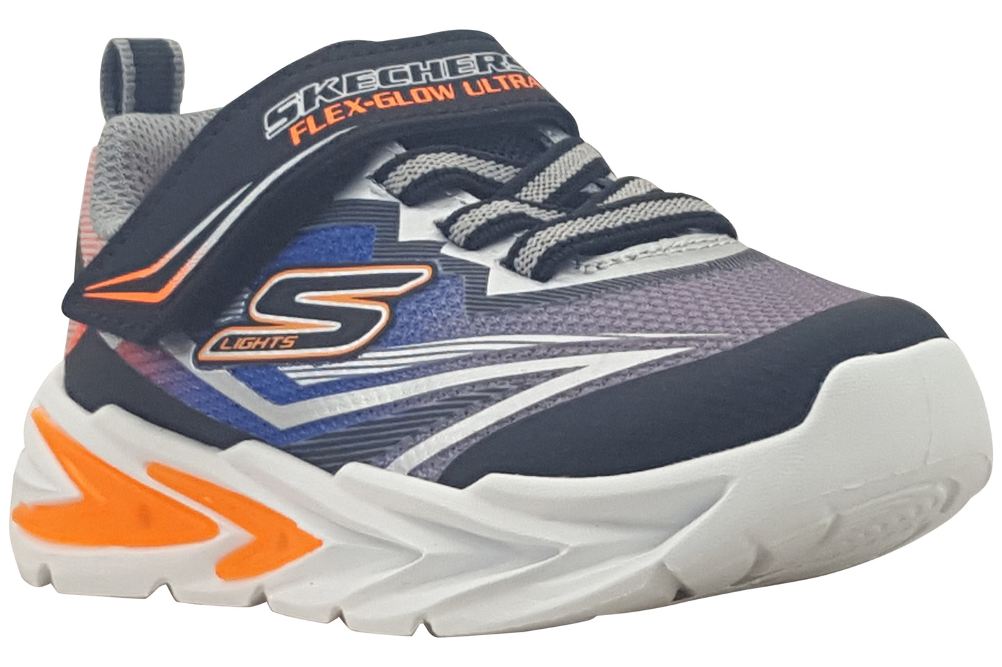 skechers flex glow black silver trainers right