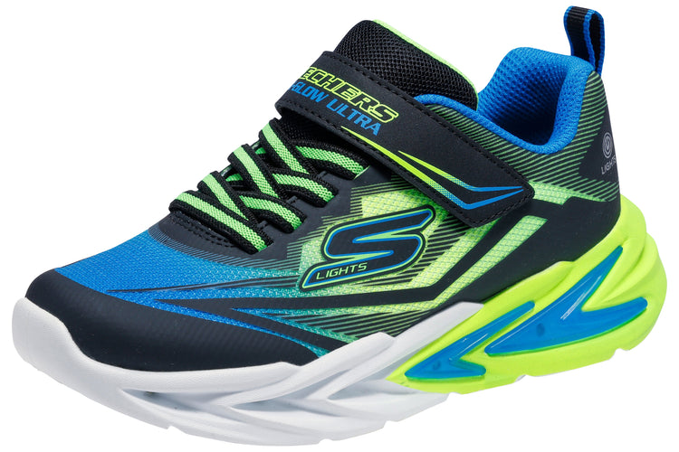 Skechers Flex Glow Ultra 400139L Boys Sports Black/Blue/Lime