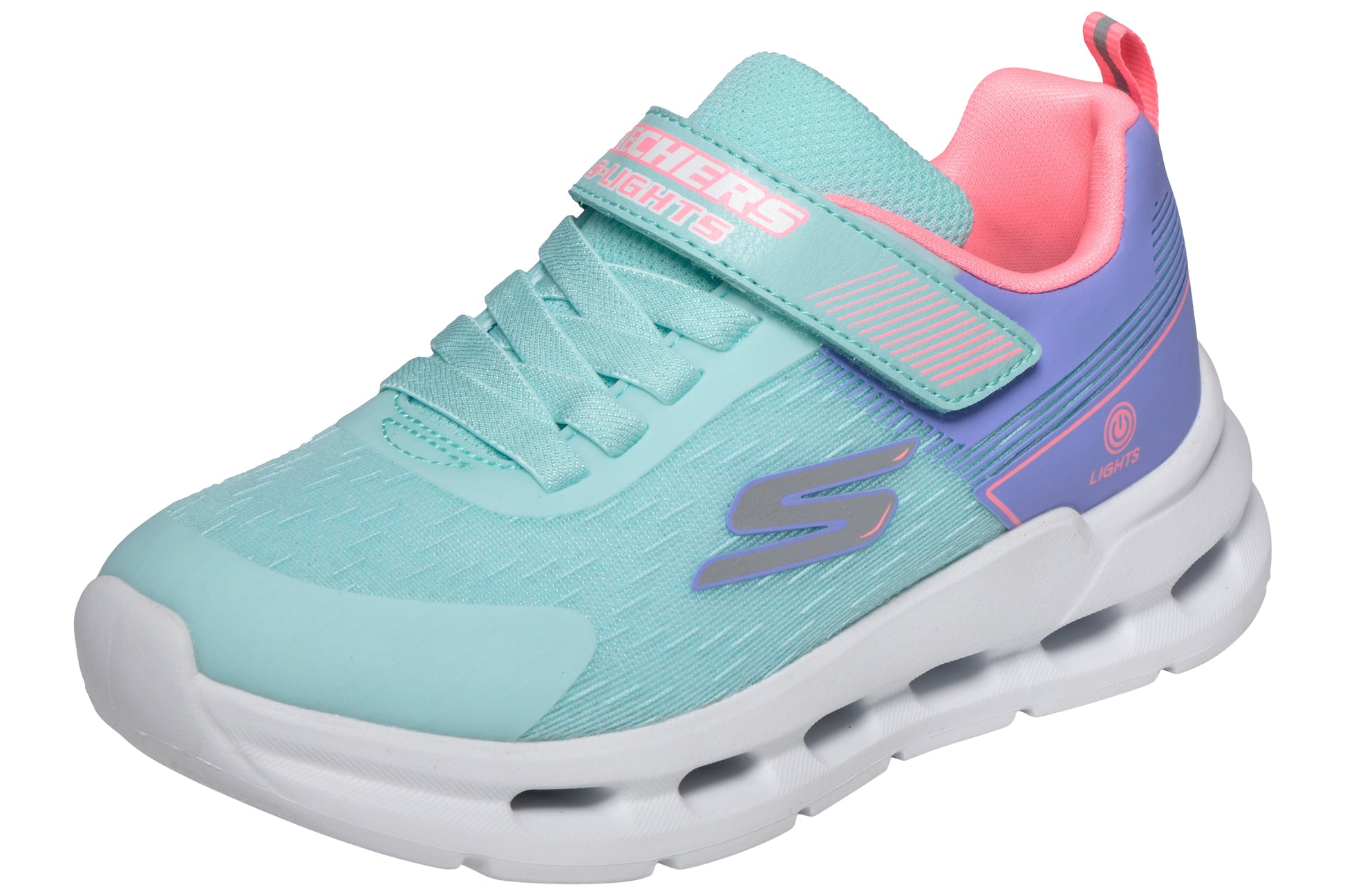 skechers-glide-step-lights-303730l-girls-trainers-aqua-multi-left-angle