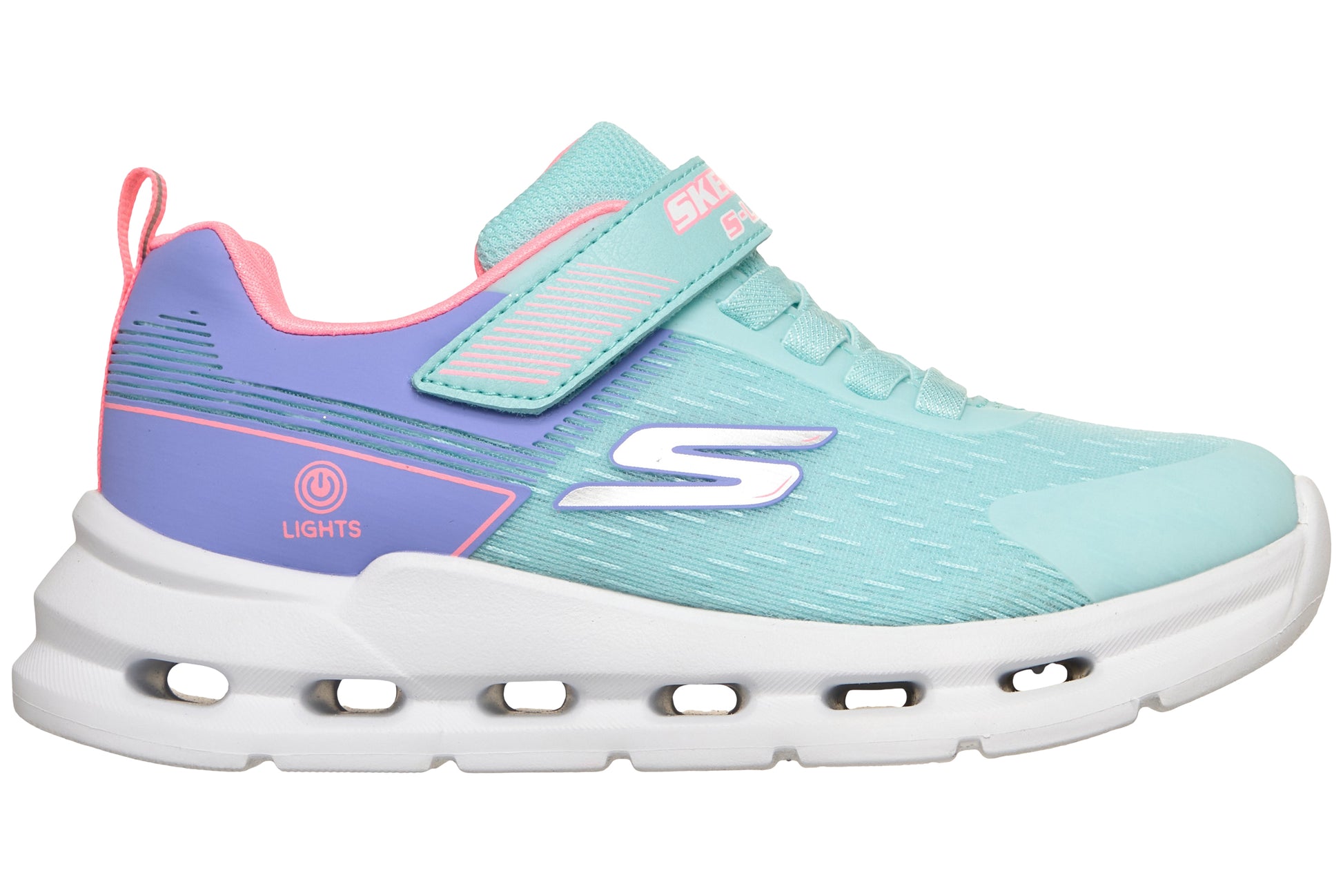 skechers-glide-step-lights-303730l-girls-trainers-aqua-multi-right-flat