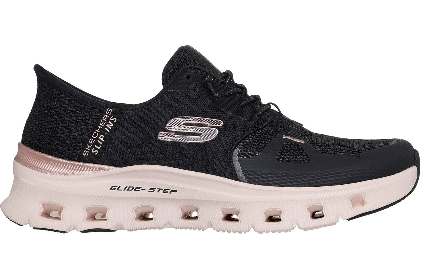 Skechers Slip-Ins Glide-Step Pro Radiant Black Mesh/Rose Gold Trim Womens Fashion Trainers