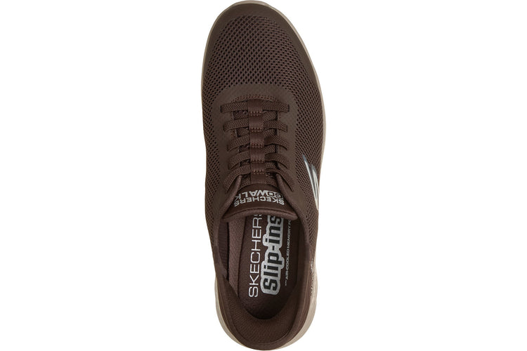 Skechers Slip-Ins Go Walk Flex Hands Up Chocolate Mens Trainers