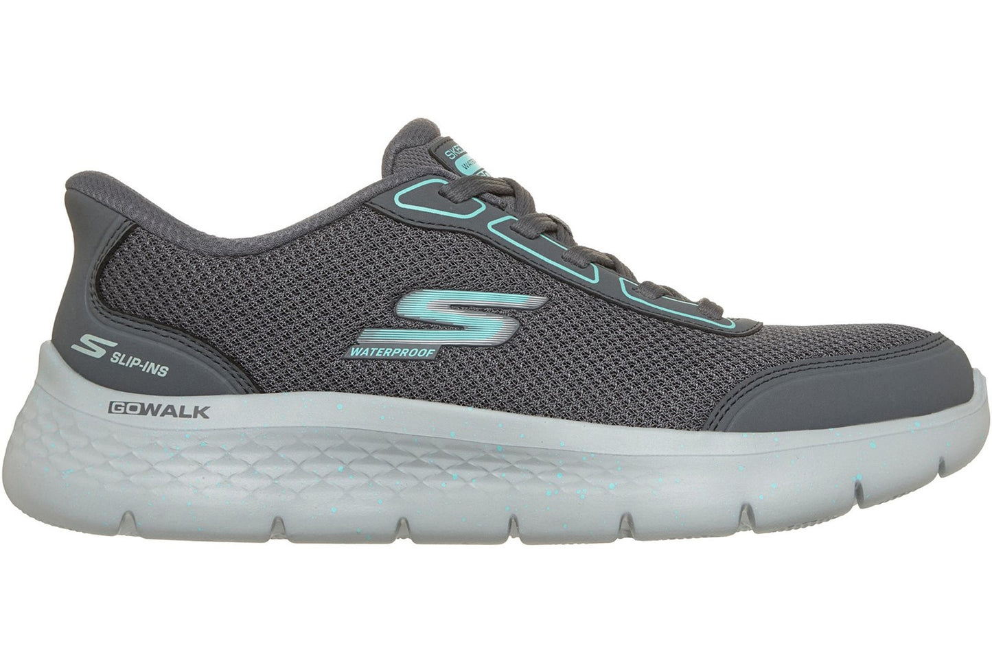 Skechers Slip-Ins Go Walk Flex Mabel Charcoal /Turquoise Trim Womens Fashion Trainers