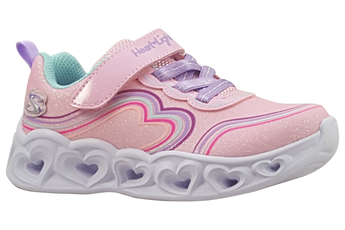 skechers heart lights light pink multi trainers right