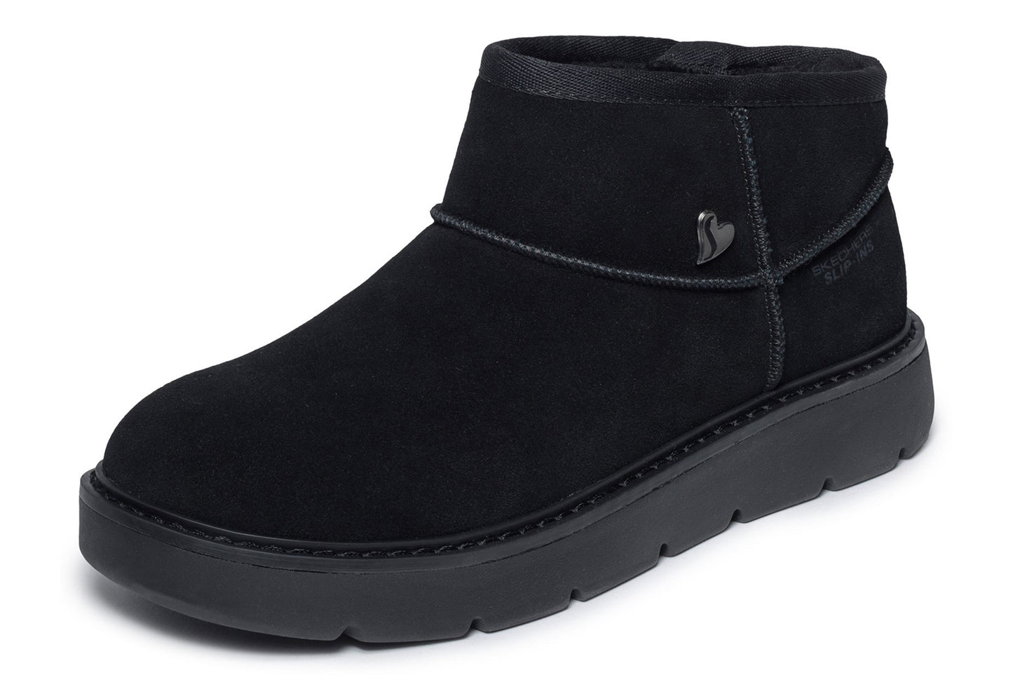 Skechers Slip-Ins Keepsakes Cozy Mini Black Suede/Faux Fur Womens Boots