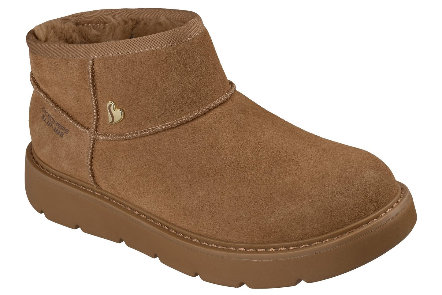 Skechers Slip-Ins Keepsake Cozy Mini Chestnut Suede/Faux Fur Womens Boots