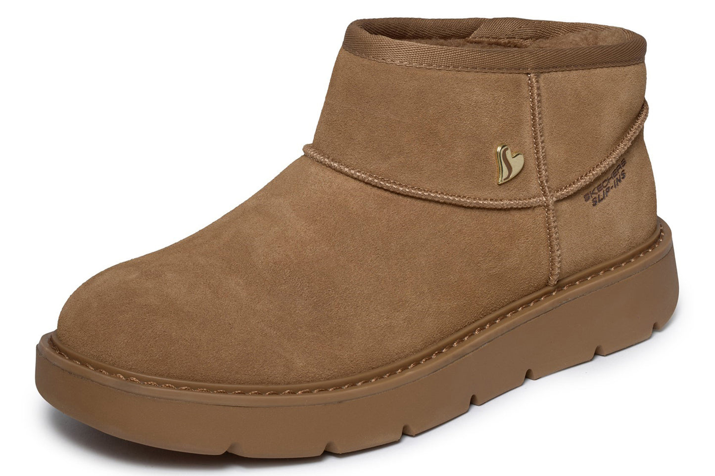 Skechers Slip-Ins Keepsake Cozy Mini Chestnut Suede/Faux Fur Womens Boots